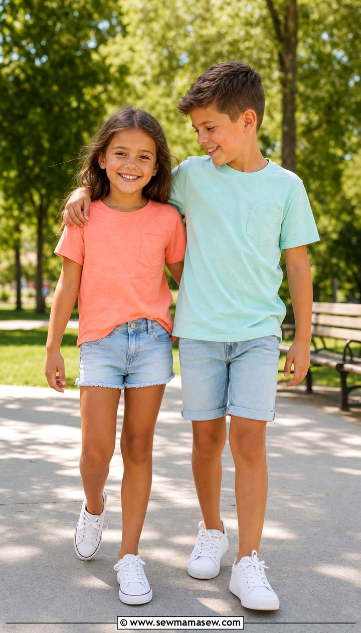 Coordinated Tee And Denim Shorts Sibling Outfits - 25 Spring sibling outfit ideas