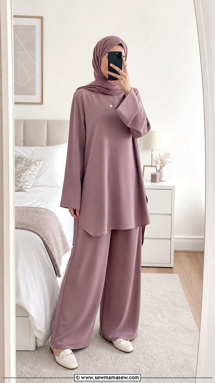 Coordinated Two Piece Set with Matching Modal Hijab - 30 Eid outfit ideas with hijab