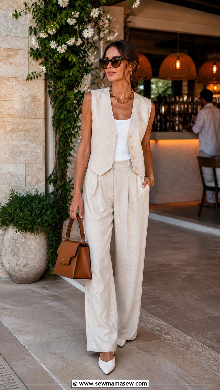 Coordinated Vest and Wide Leg Trouser Set Outfit - 40 Summer wardrobe staples