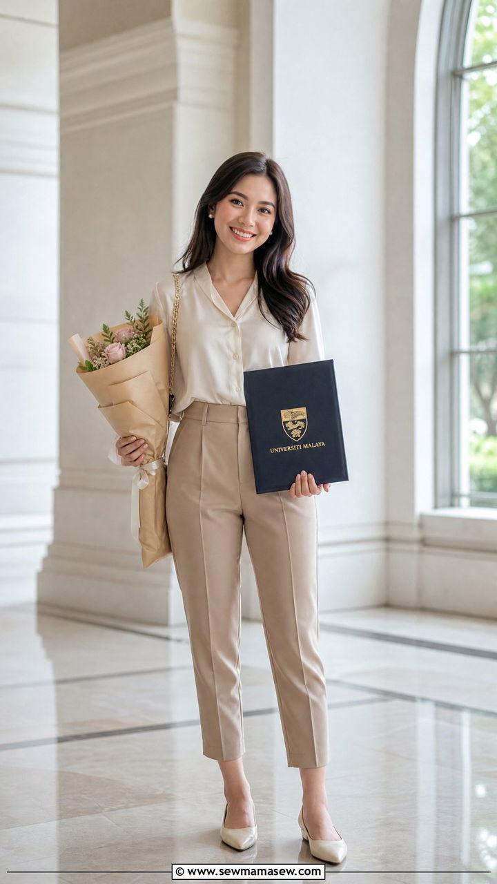Coordinated blouse and trousers - 35 graduation outfit ideas for women