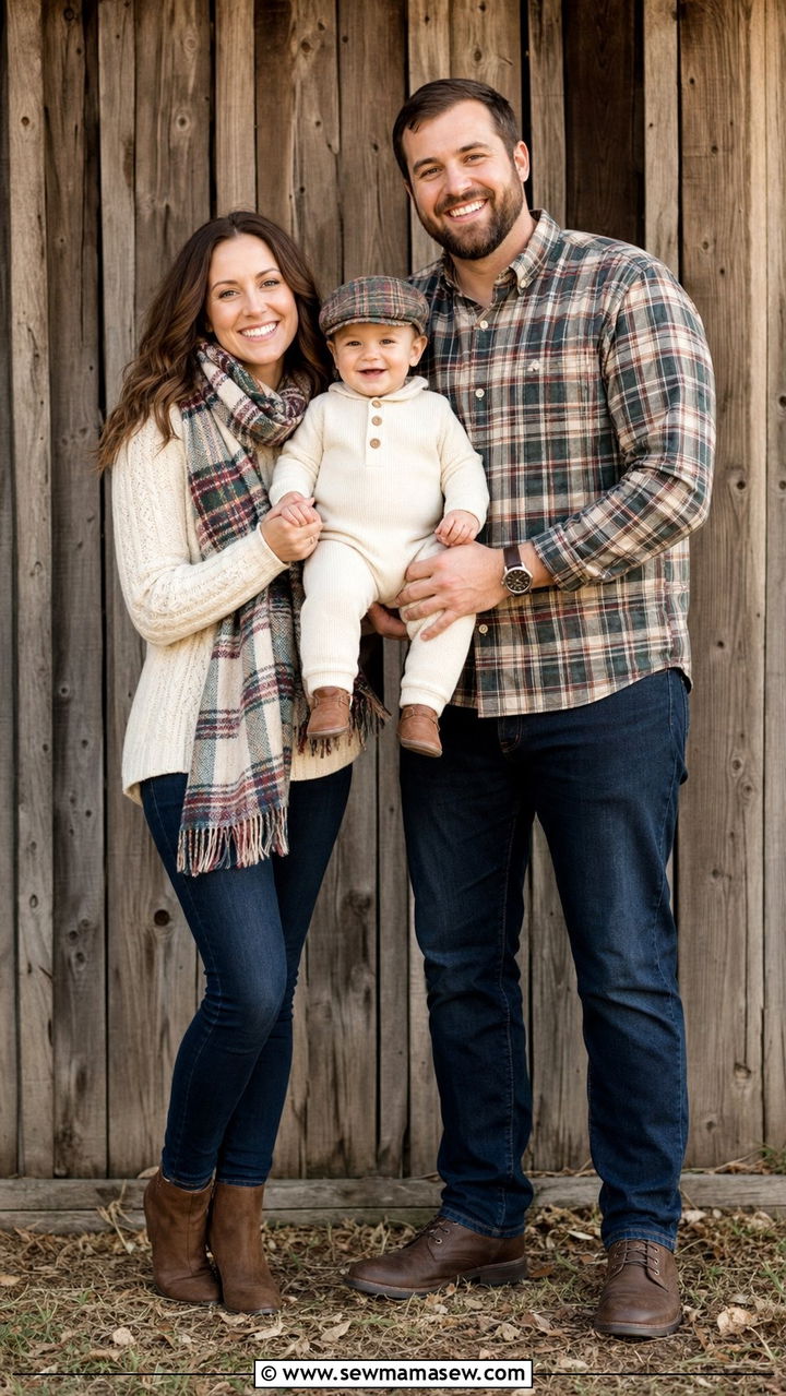 Coordinated plaid family photo outfit with toddler - 25 Family photo outfit ideas with toddlers