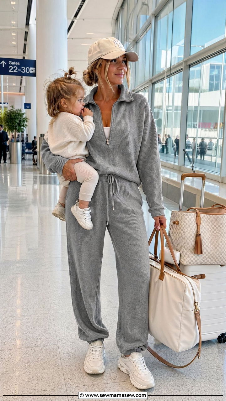 Coordinated sweatsuits for airport travel - 35 Family vacation outfit ideas