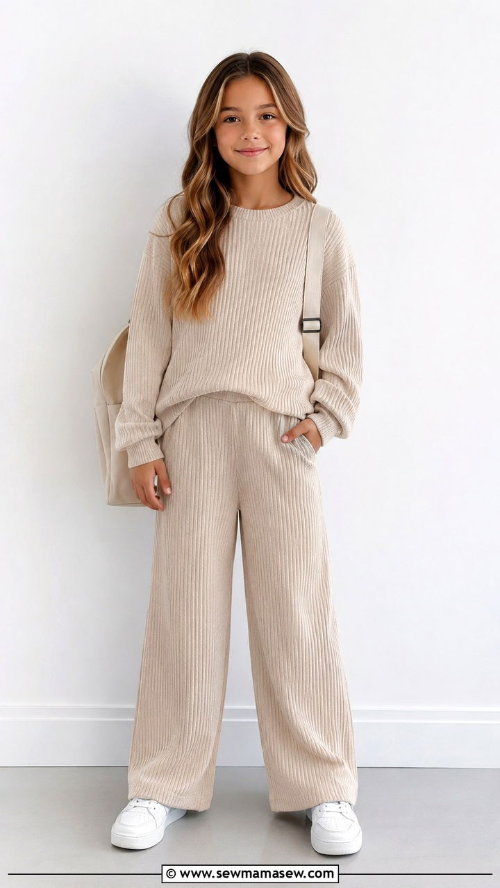 Coordinated two piece knit set outfit - 30 Kids back to school outfit ideas