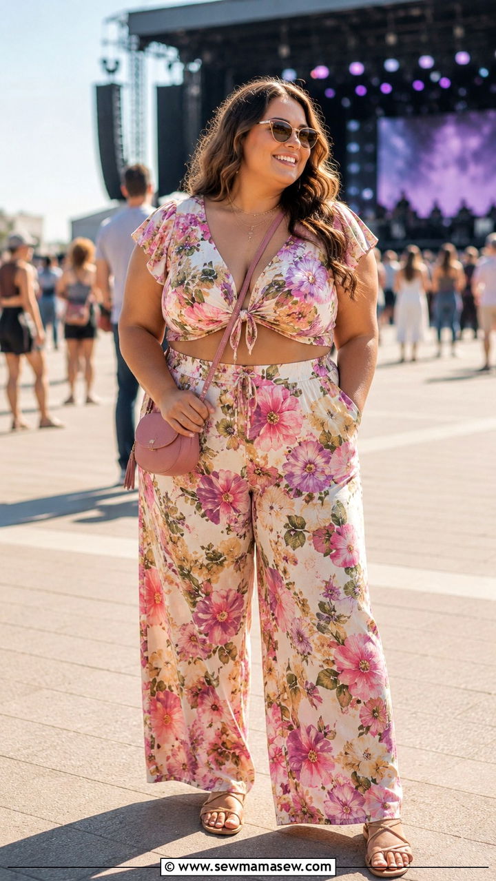 Coordinating Crop Top And Wide Leg Pants Set - 30 Plus size concert outfit ideas