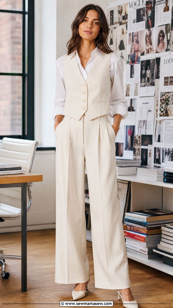 Coordinating Vest and Wide Leg Trousers - 25 Journalist outfit ideas
