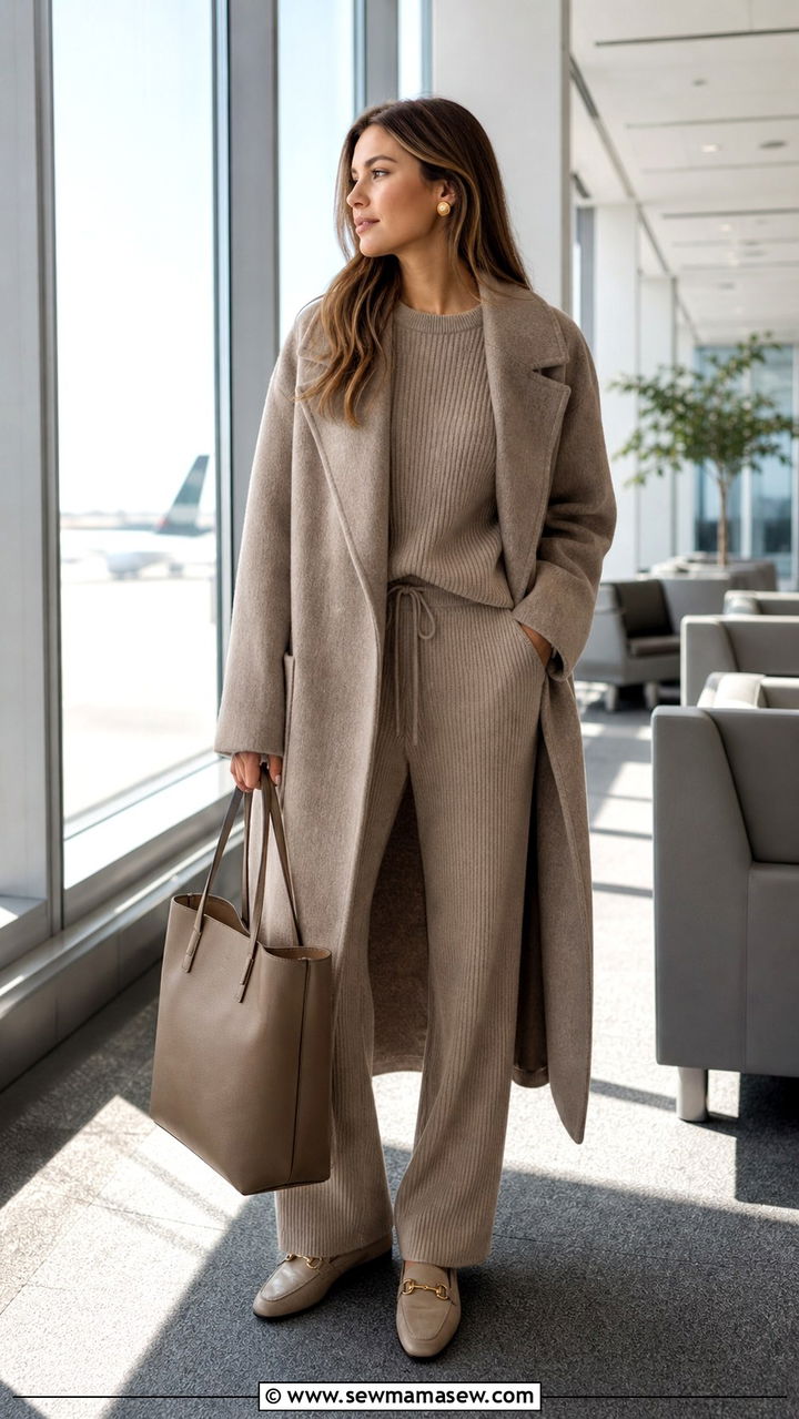 Coordinating knit set with loafers and a tote - 40 classy outfits for women