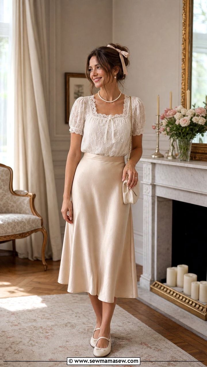 Coquette Lace Blouse and Satin Skirt - 25 cute cute outfits