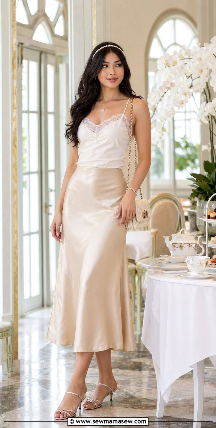 Coquette Lace Trim Cami and Satin Midi Skirt Outfit - 35 aesthetic outfits