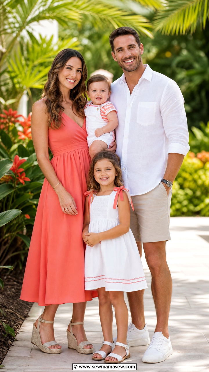 Coral And White Family Outfit - 30 Matching spring family outfits