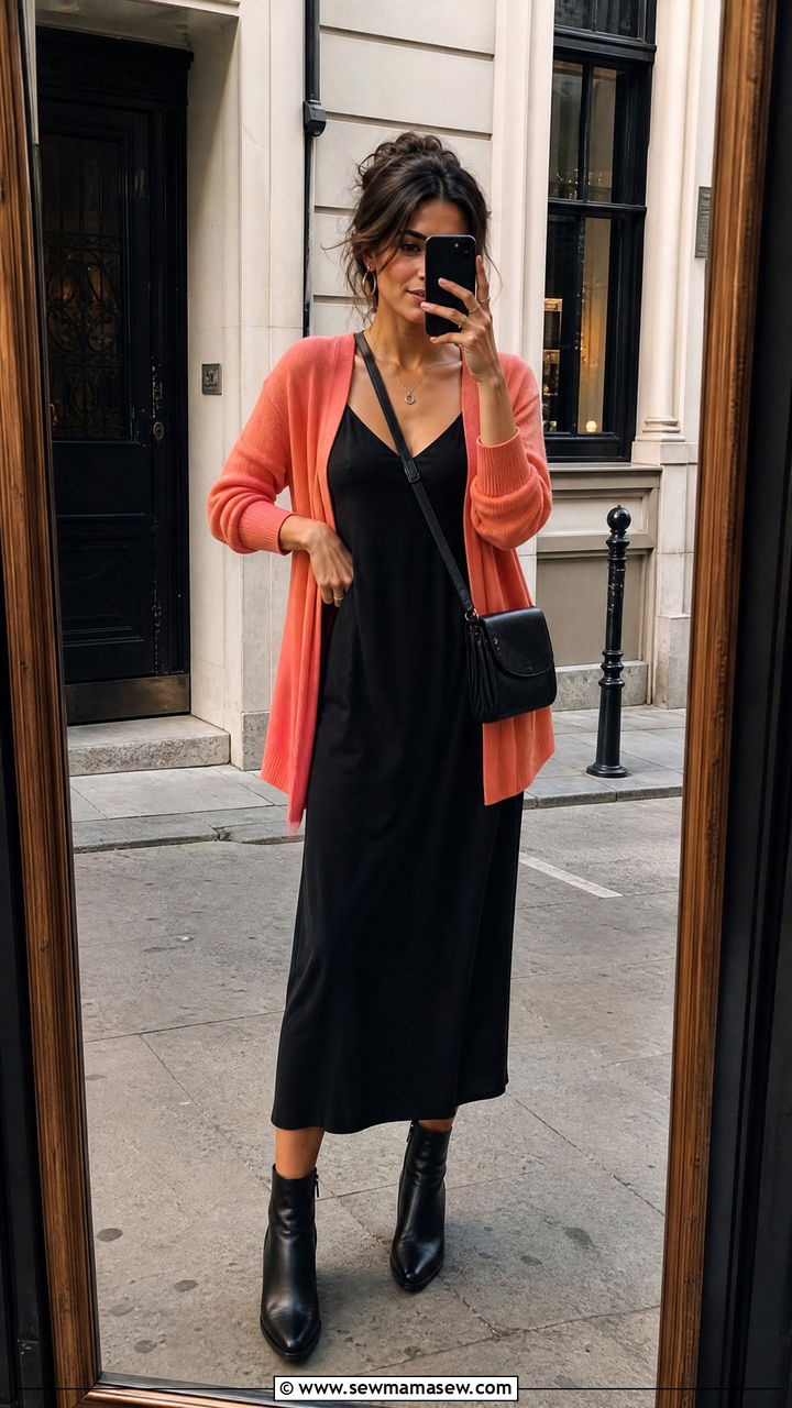 Coral Cardigan With Black Dress Outfit - 30 Coral outfit ideas