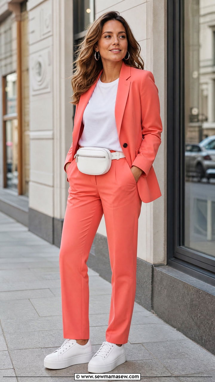 Coral Pantsuit With Sneakers Outfit - 30 Coral outfit ideas