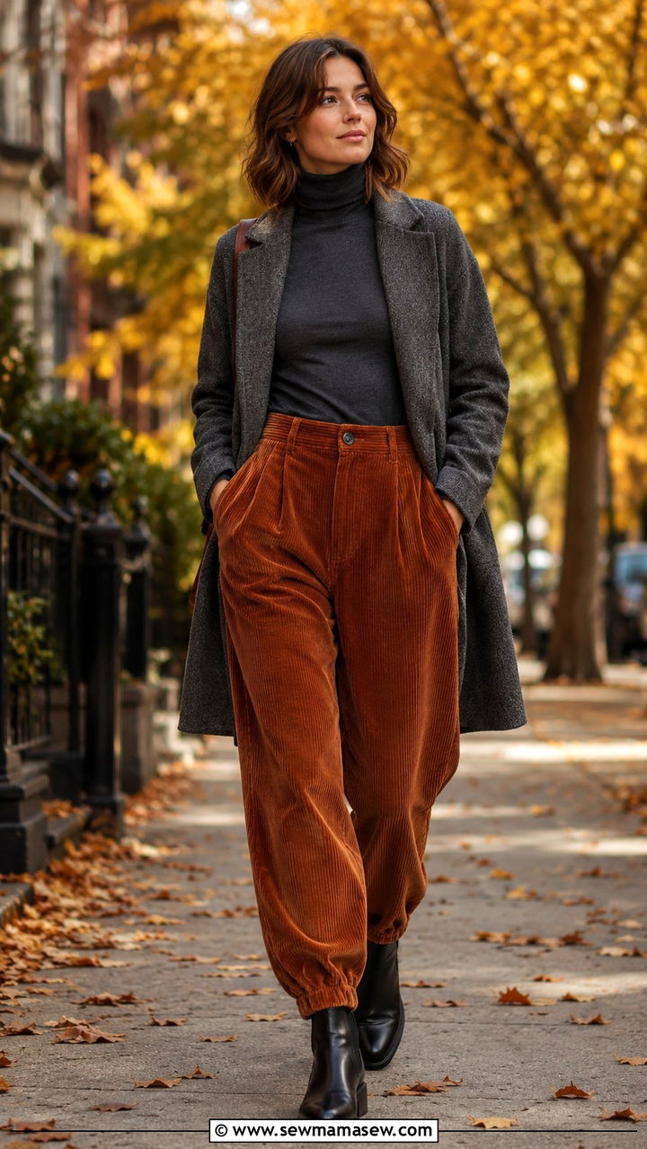 Corduroy Balloon Pants With Turtleneck and Chelsea Boots - 25 balloon pants outfits inspo