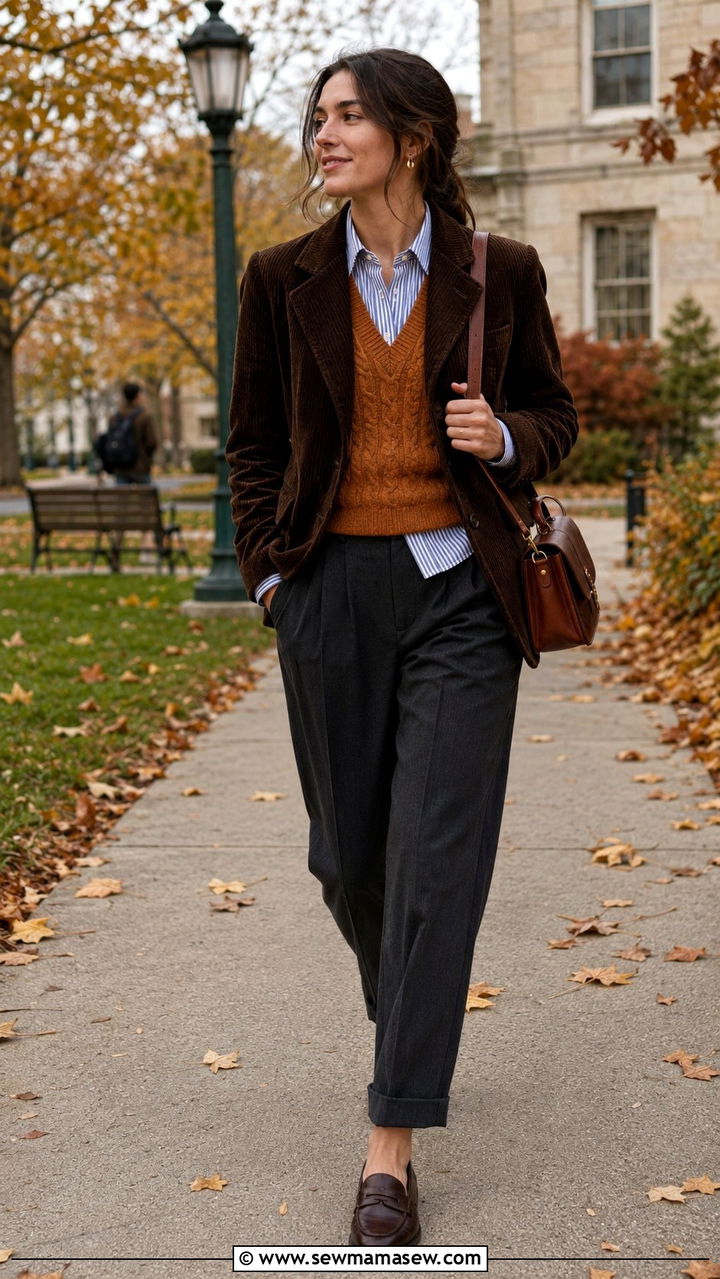Corduroy Blazer Knit Vest Fall Look - 30 old money outfits aesthetic