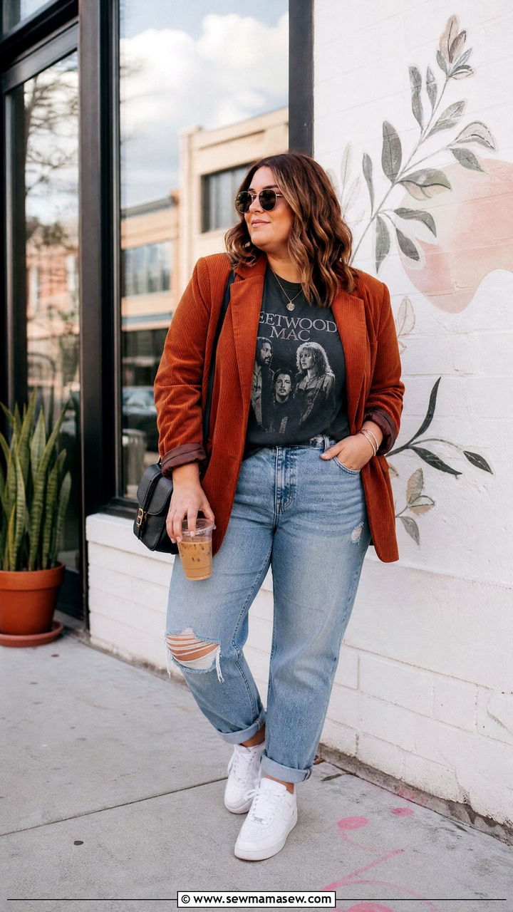 Corduroy Blazer With A Graphic Tee And Boyfriend Jeans - 35 Midsize capsule wardrobe