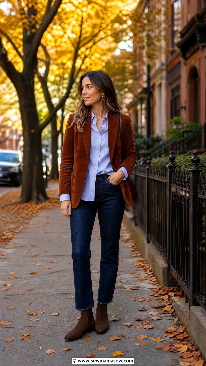 Corduroy Blazer With Oxford Shirt And Jeans - 35 Ivy league outfit ideas