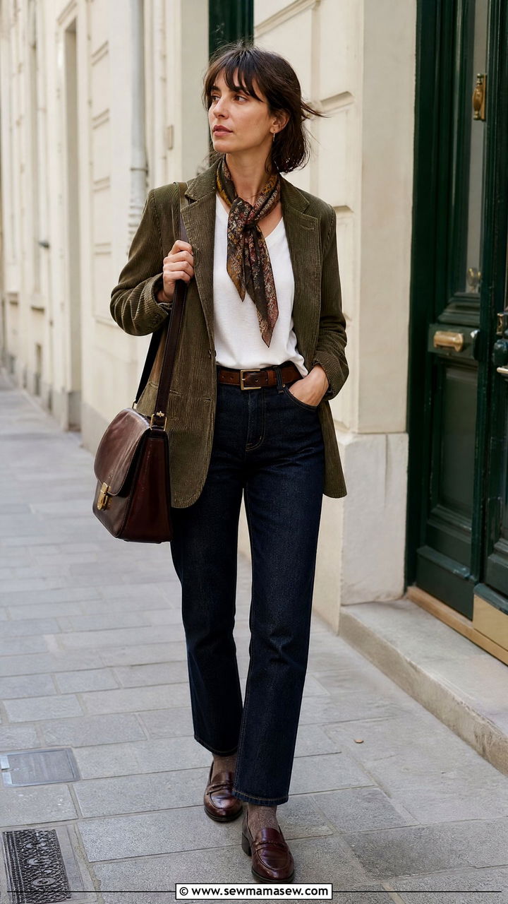 Corduroy Blazer With Straight Leg Jeans And Loafers - 25 poetcore outfits inspo