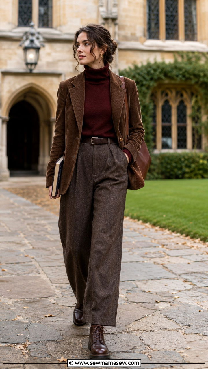Corduroy Blazer With Turtleneck and Wide Leg Trousers - 20 Poetcore outfit ideas Dead Poets Society vibe