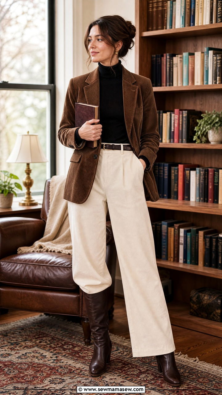 Corduroy Blazer With Turtleneck - 35 librarian core outfits