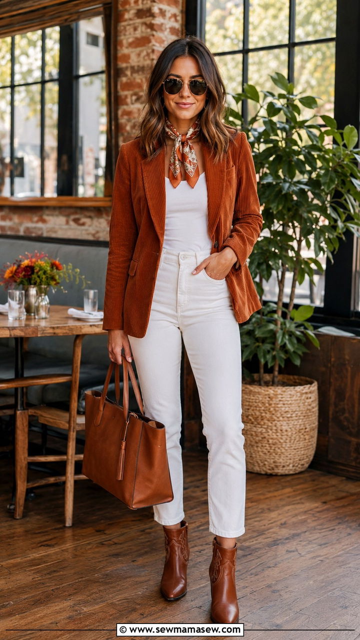 Corduroy Blazer With White Jeans - 30 Nashville brunch outfit ideas