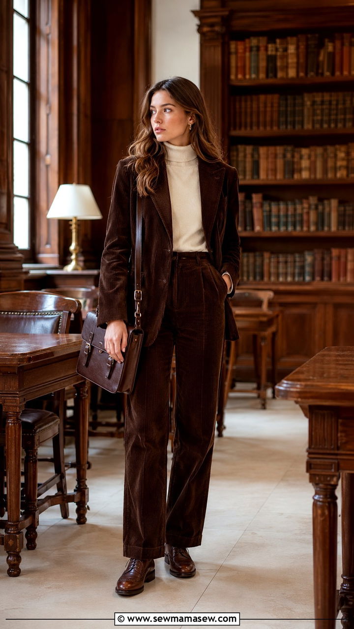 Corduroy Blazer and Matching Trousers - 30 Romantic academia outfit ideas