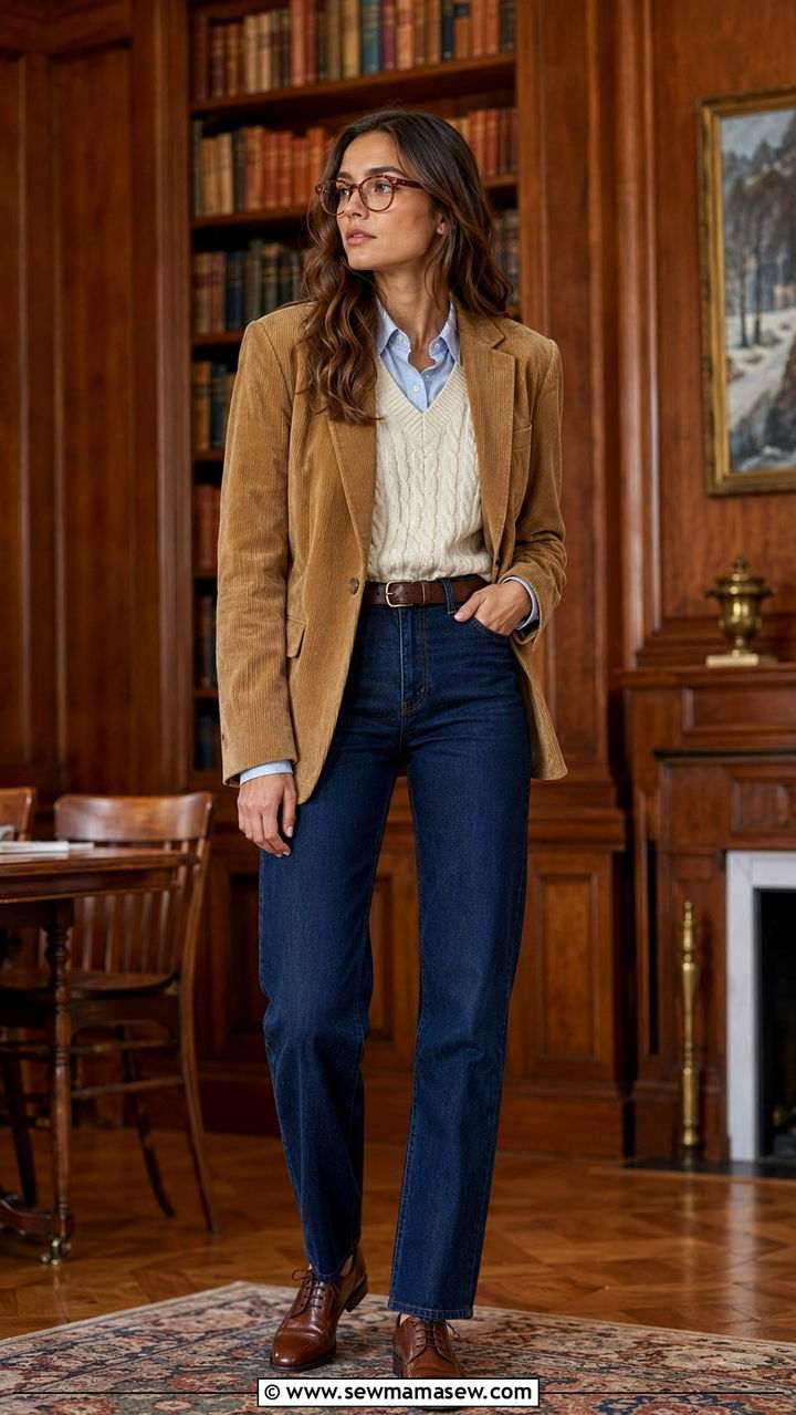 Corduroy Blazer and Sweater Vest Academic Outfit - 25 Researcher outfit ideas