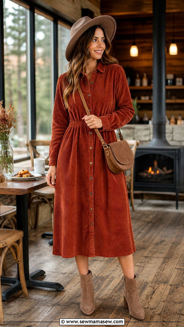 Corduroy Dress And Ankle Boots Brunch Outfit - 40 Brunch outfits for women