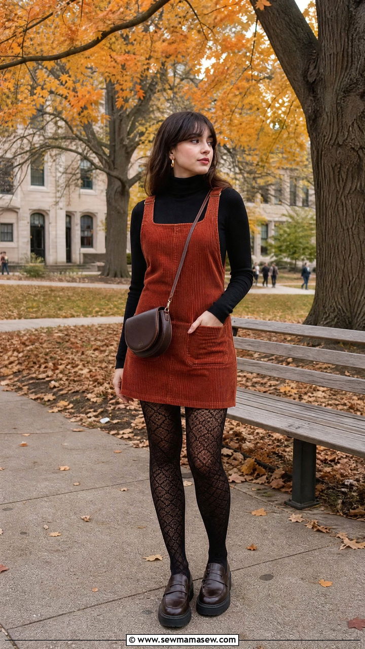 Corduroy Dress Tights College Outfit - 30 College outfit ideas casual 2026