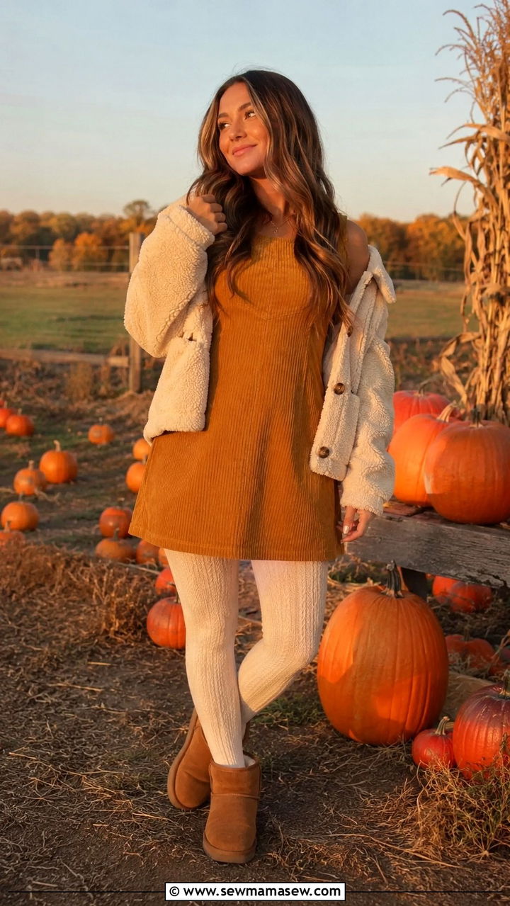 Corduroy Dress with Mini Ugg Boots Outfit - 25 Uggs with dress outfit ideas