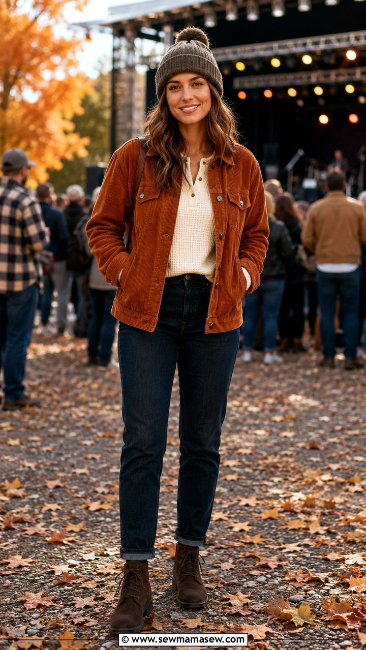 Corduroy Jacket Waffle Knit Top Straight Jeans Chukka Boots - 25 Zach Bryan concert outfit ideas