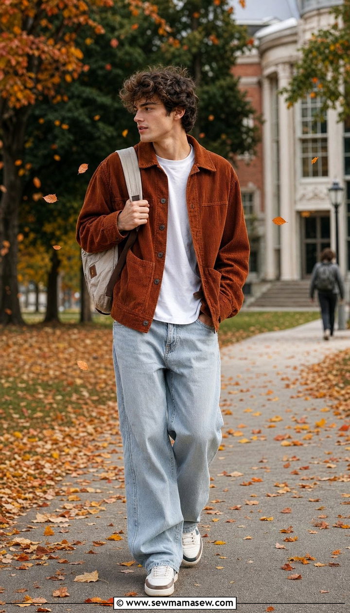 Corduroy Jacket and Jeans Outfit - 35 Back to school outfit ideas college freshman