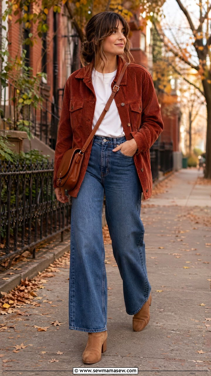 Corduroy Jacket and Jeans Outfit - 35 easy outfit ideas for women