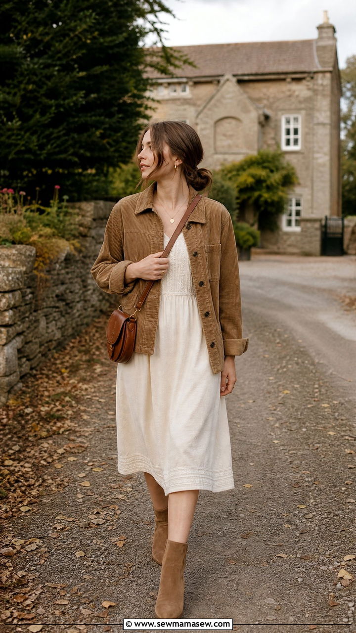 Corduroy Jacket and Midi Dress Outfit - 25 classy light academia outfit ideas