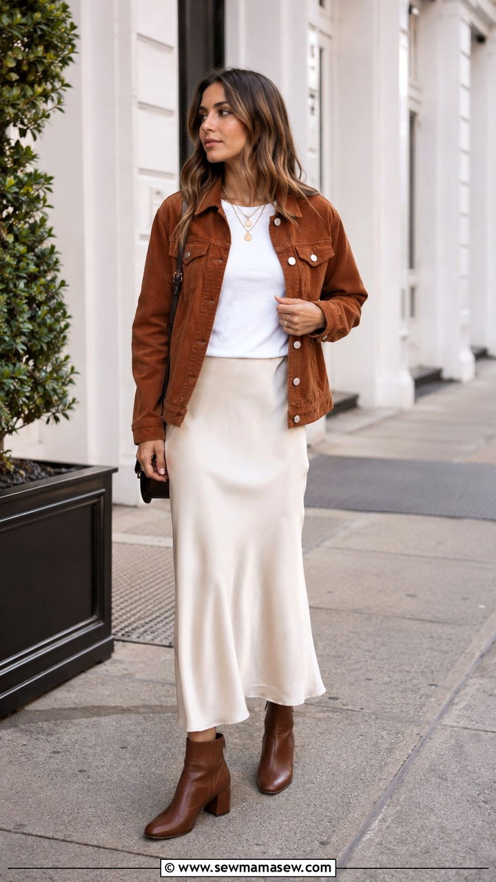 Corduroy Jacket and Slip Skirt Outfit - 30 Retro outfit ideas 2026