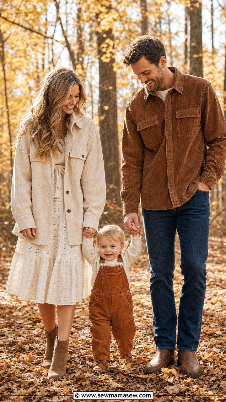 Corduroy Overall Toddler Outfit With Coordinated Parent Looks - 25 Family photo outfit ideas with toddler