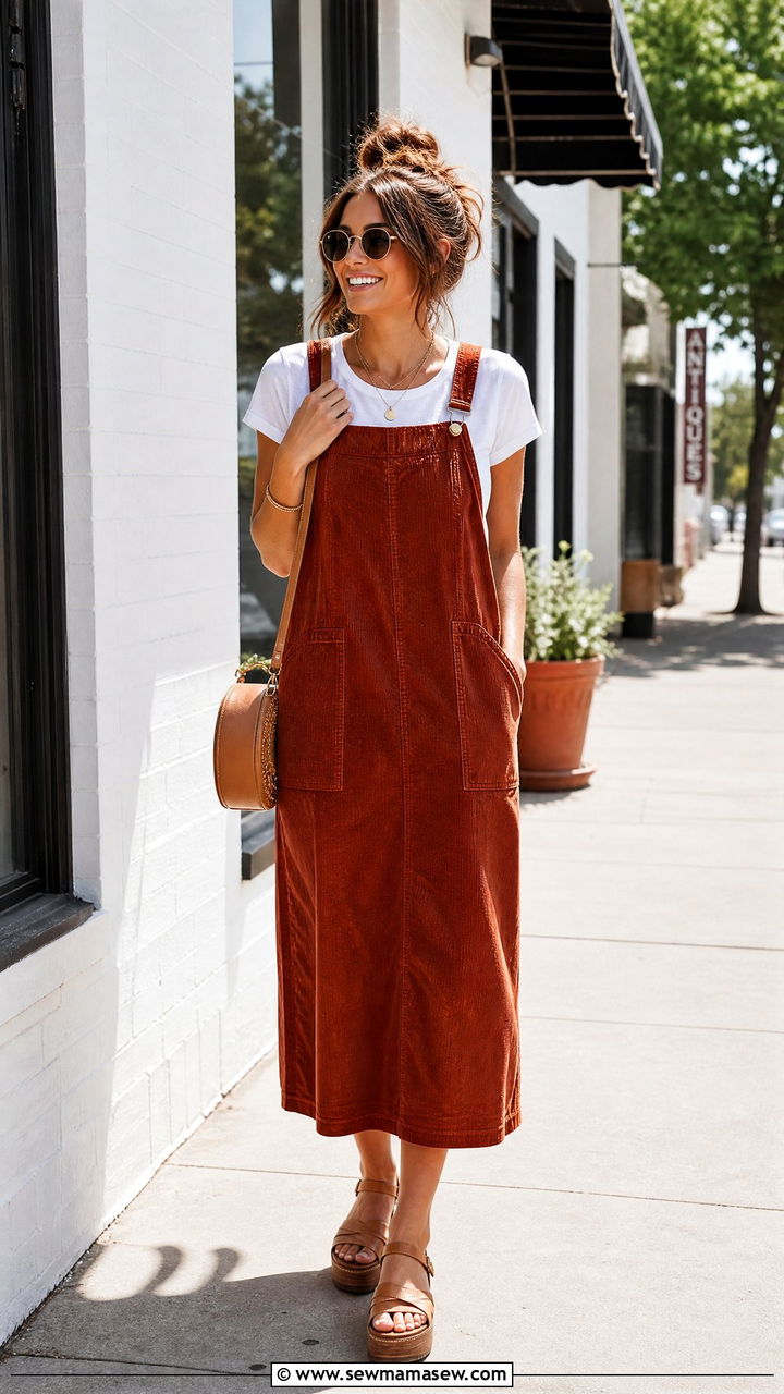 Corduroy Overalls Dress With White Tee - 25 90s outfits 2026