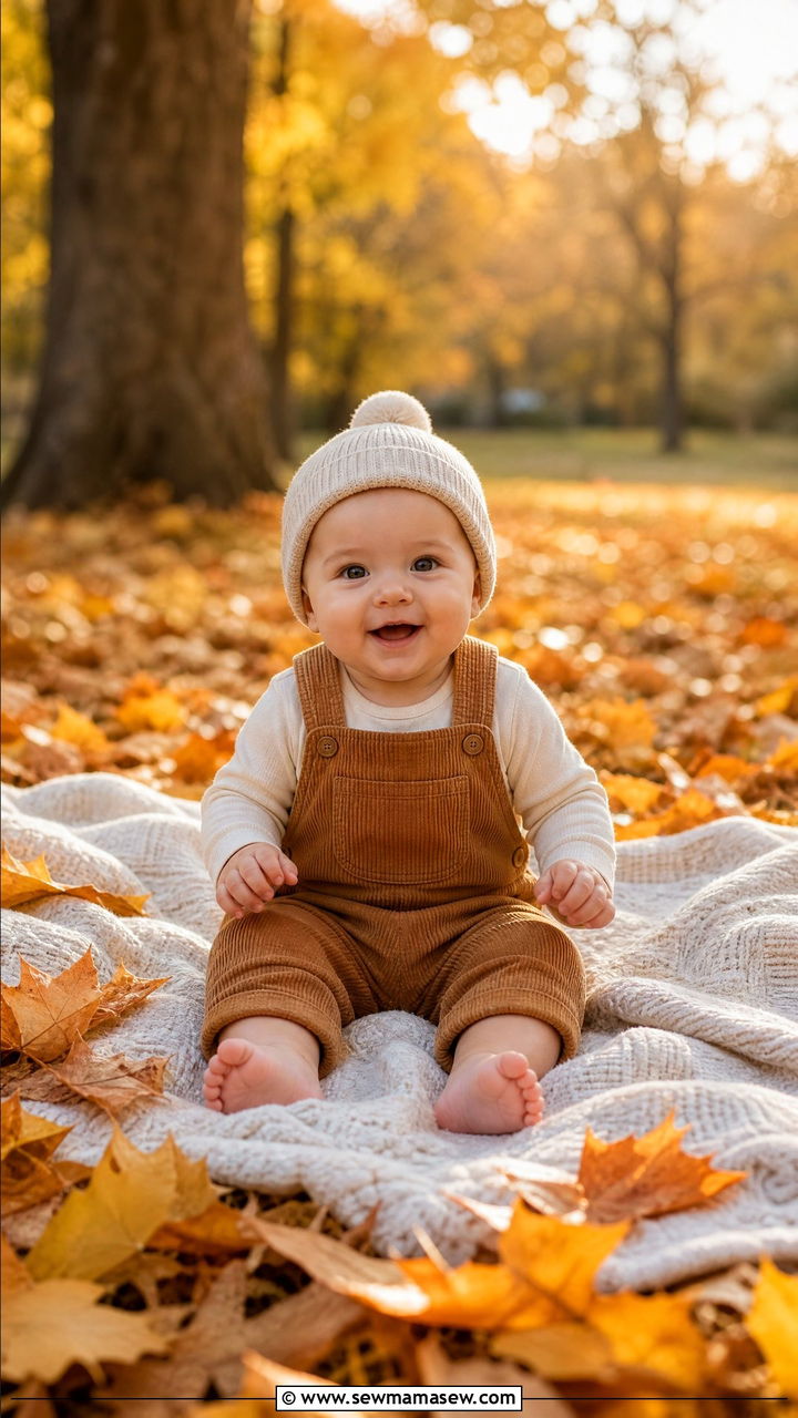 Corduroy Overalls with Knit Beanie - 20 6 month photo outfit ideas