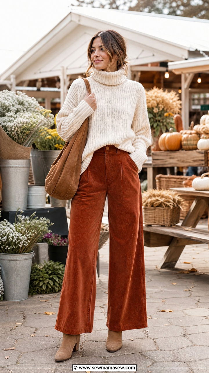 Corduroy Pants And Chunky Knit - 25 casual cute outfits