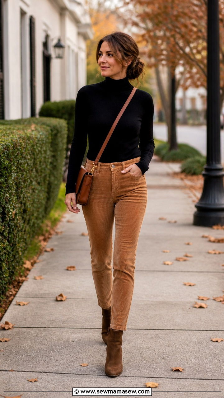 Corduroy Pants And Turtleneck Mom Outfit - 40 Stylish outfits for moms