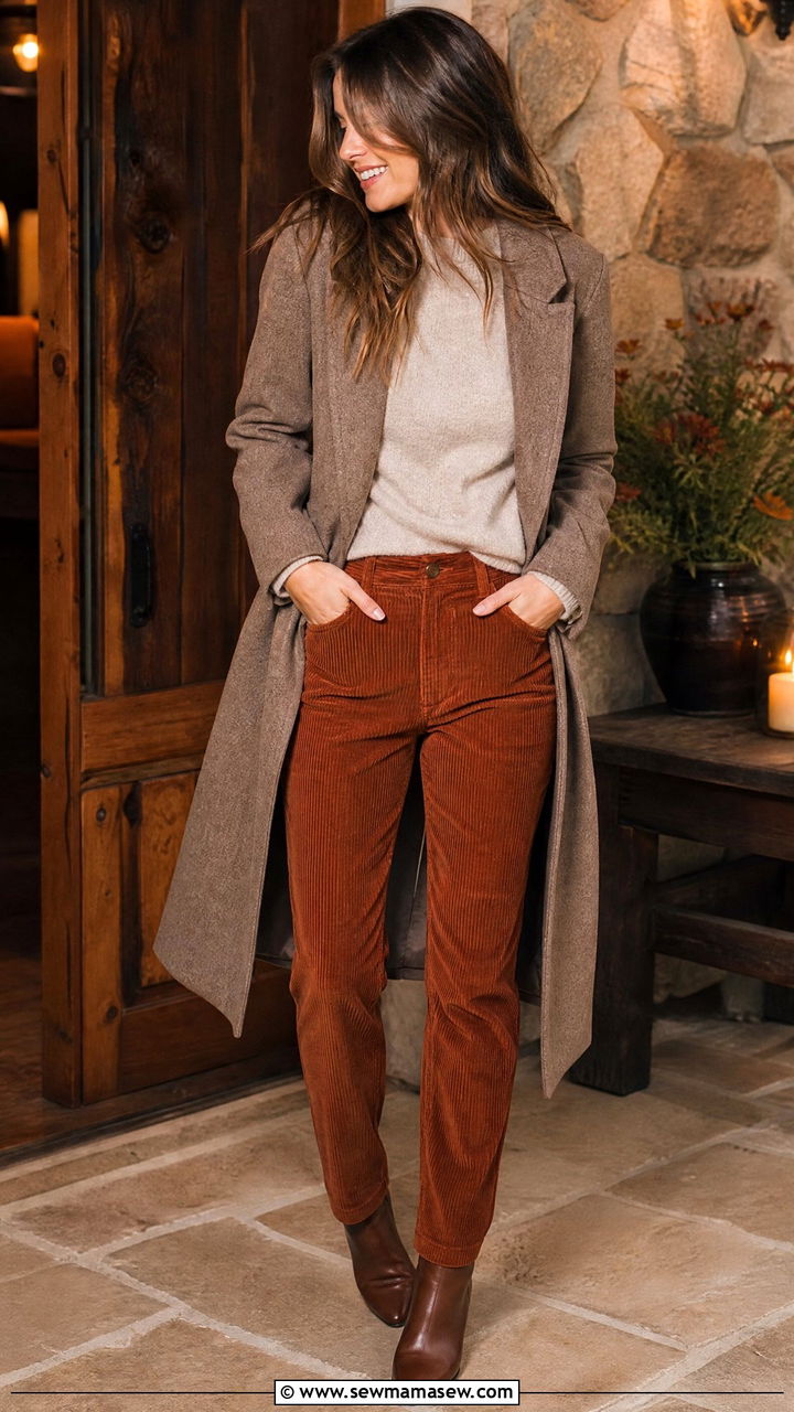 Corduroy Pants With A Cashmere Sweater - 30 cute dinner outfits