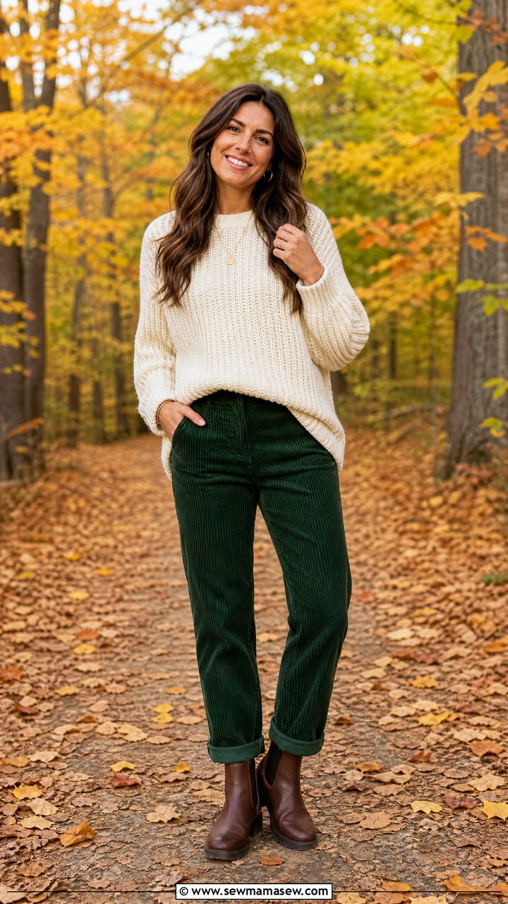 Corduroy Pants and Chunky Knit Sweater - 30 family photo outfits for women