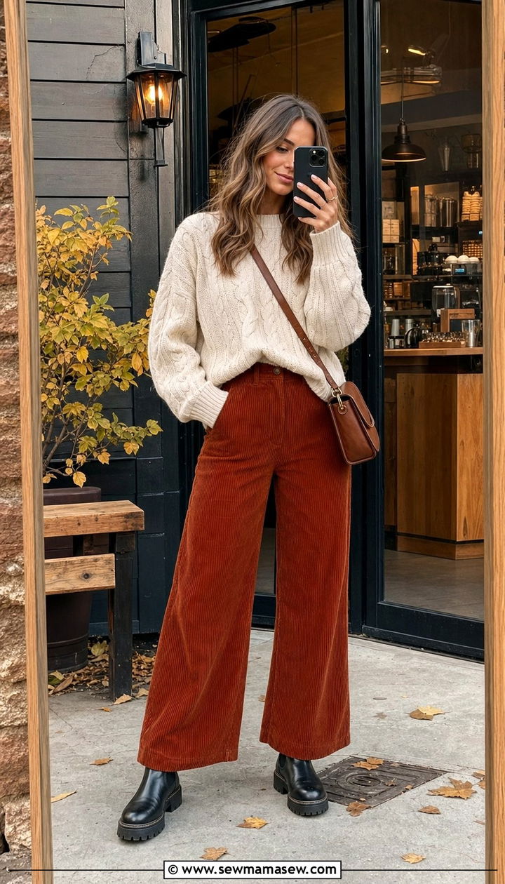 Corduroy Pants with Chunky Sweater and Chelsea Boots - 25 cute windy day outfits