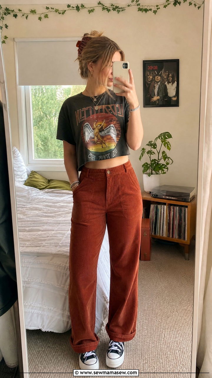 Corduroy Pants with Graphic Crop Tee - 30 Cute outfits for teens