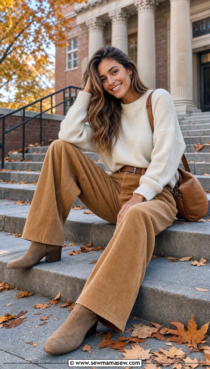 Corduroy Pants with Sweater Outfit - 35 casual college outfits