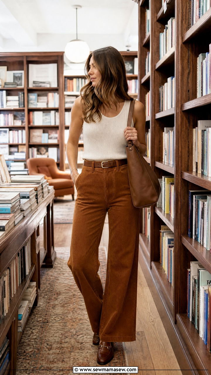 Corduroy Pants with a Tank Top - 30 summer to fall outfit ideas