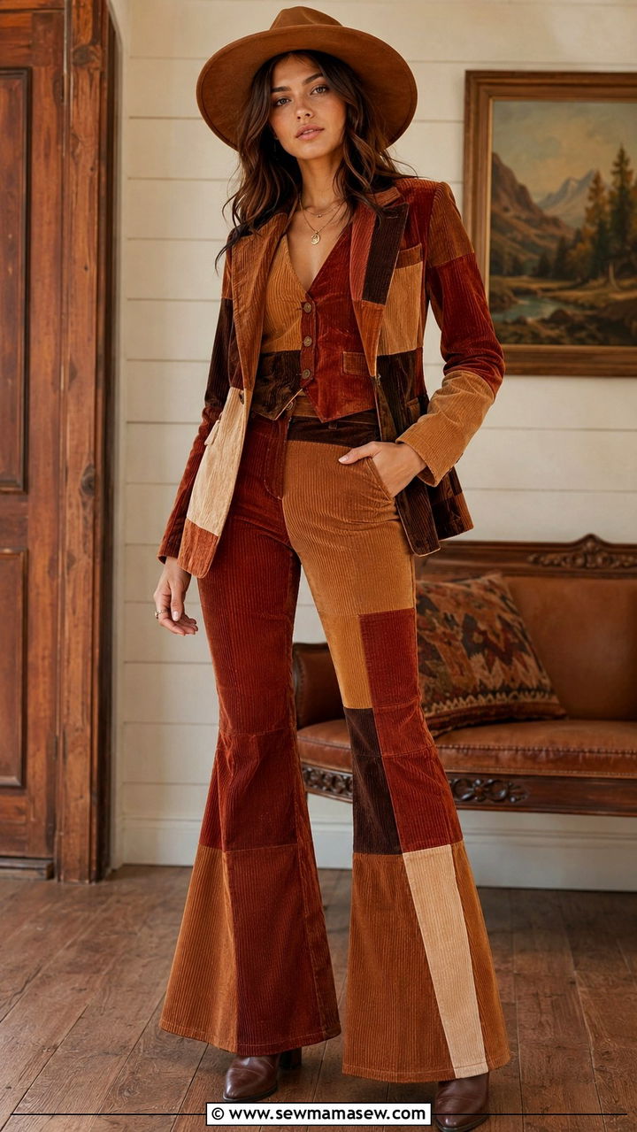 Corduroy Patchwork Coordinates Set - 20 Western outfit ideas Lainey Wilson style