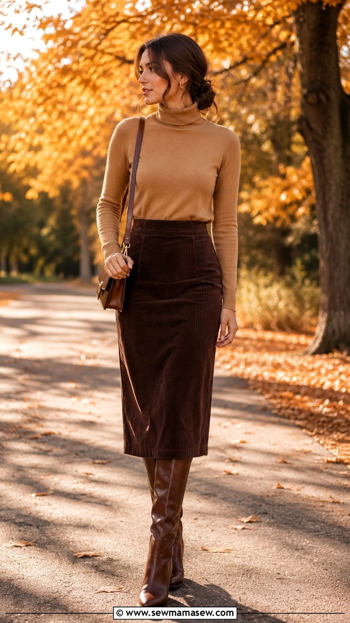 Corduroy Pencil Skirt With Fine Gauge Turtleneck - 20 pencil skirt outfits 2026