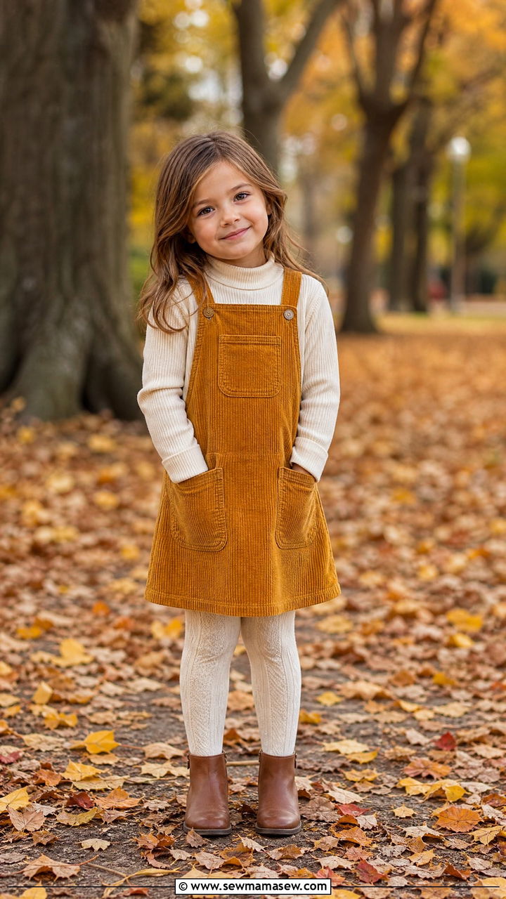 Corduroy Pinafore Jumper with Turtleneck Outfit - 30 Kids family photo outfits