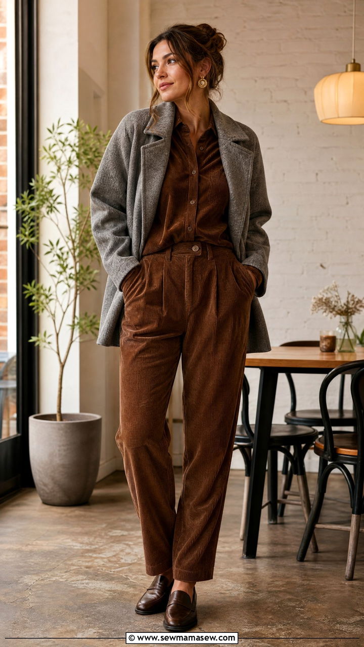 Corduroy Set With Wool Jacket - 30 Effortless brunch outfit ideas