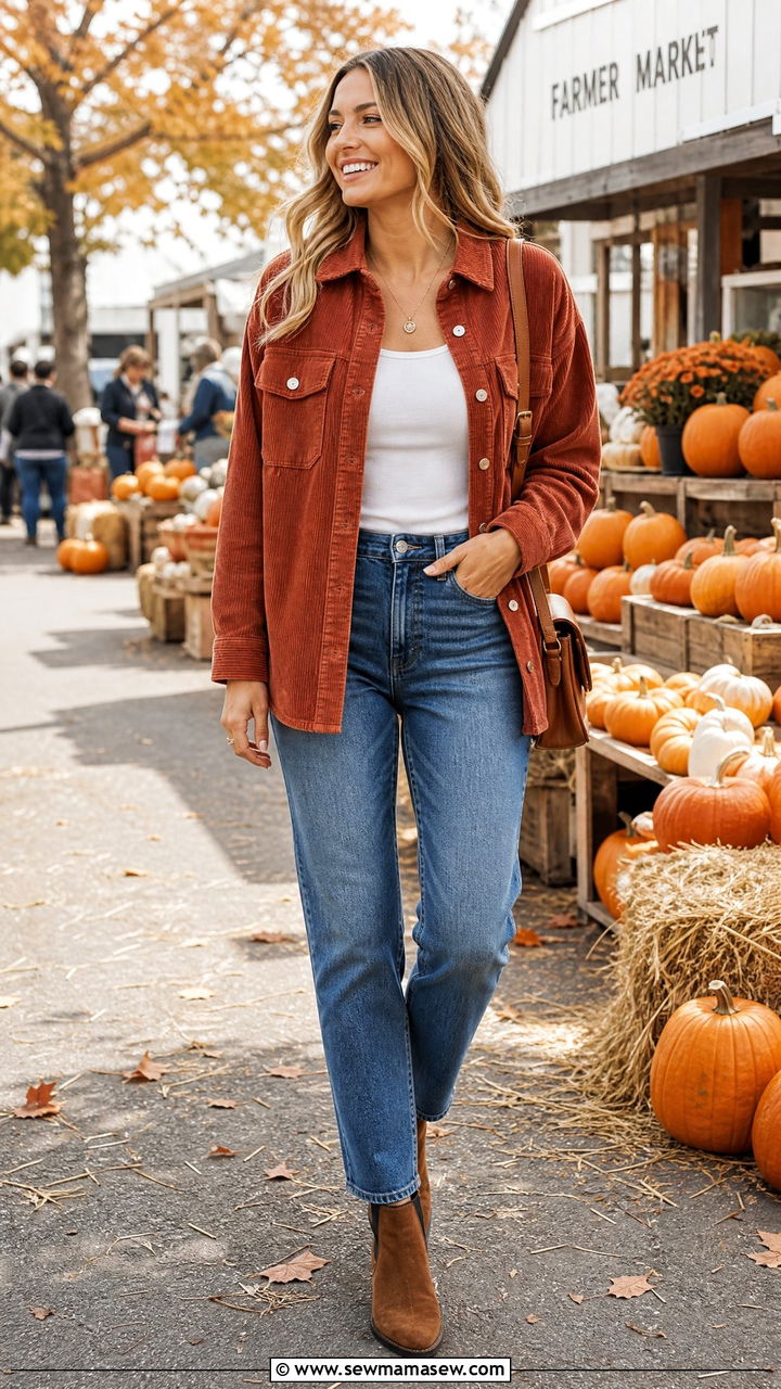 Corduroy Shacket With Straight Jeans and Chelsea Boots - 25 Chicago outfit ideas