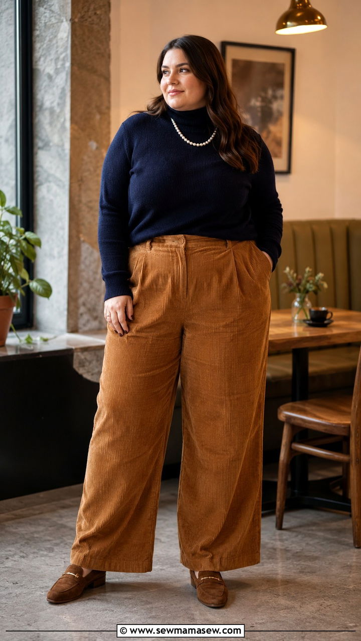 Corduroy Trousers And Polo Sweater Outfit For Curvy Women - 25 Preppy outfits for curvy women